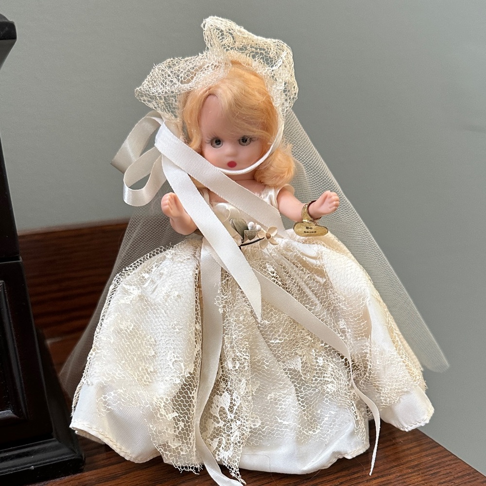 Vintage Bride Doll with Lace Dress